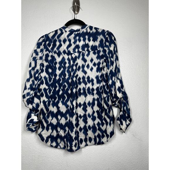 Vince Silk Top Navy Blue White Sz 0 Roll Tab Sleeve - Picture 4 of 4